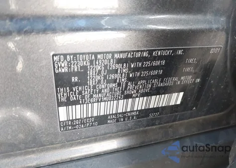 2021 Toyota Rav4 Hybrid Xse z USA, uszkodzony, nr VIN 4T3E6RFV1MU032243